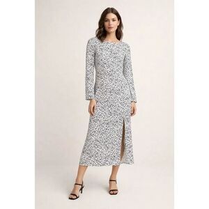 Glamorous Midi Dress M Black White Speckled Long Sleeve Slit